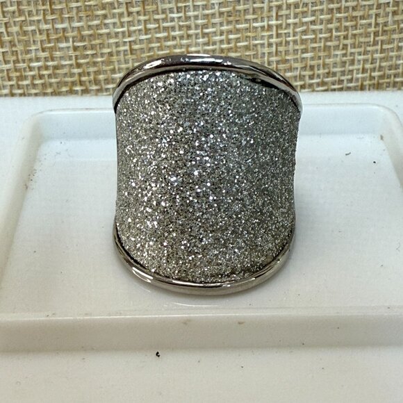 Silver Glitter Statement Cocktail Ring Stainless Steel Size 7 - Picture 2 of 6